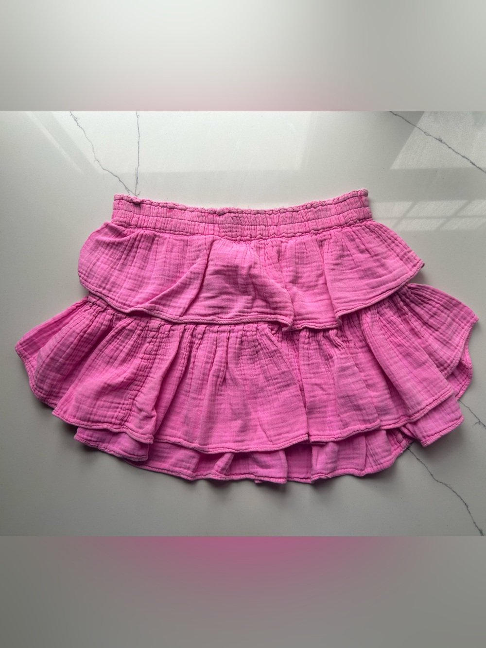 LOVESHACKFANCY PINK 
RUFFLE MINI SKIRT COTTON